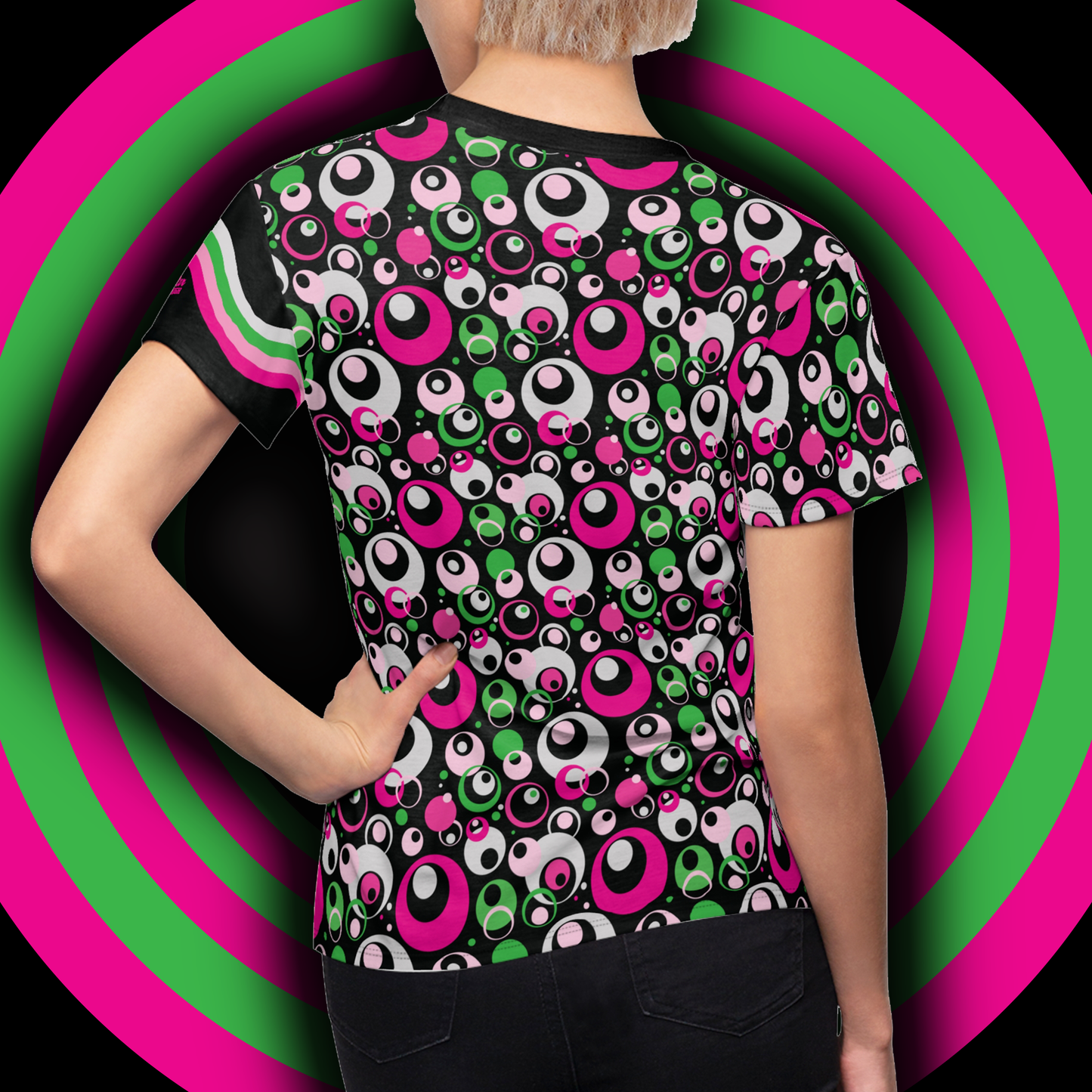SUGAR HIGH Women's Mary Jane Allover Short Sleeve Tee