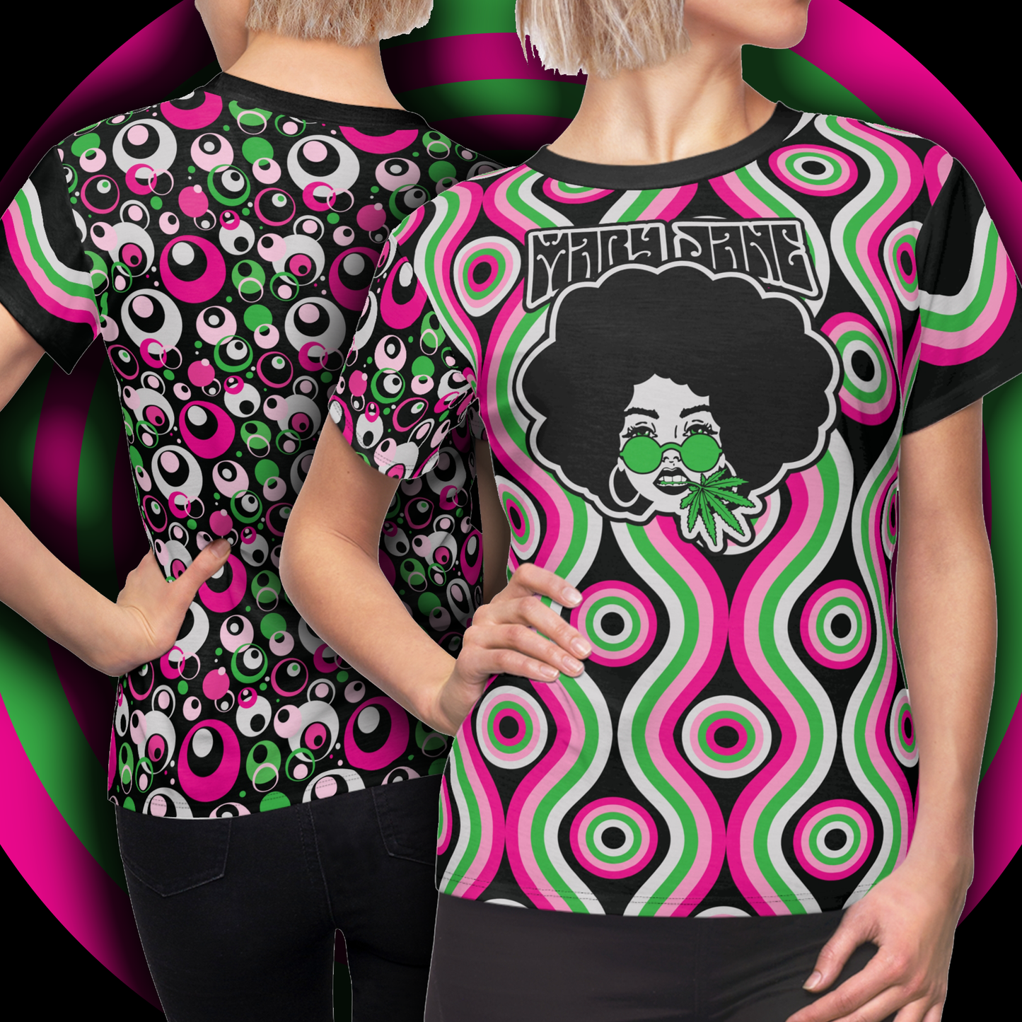 SUGAR HIGH Women's Mary Jane Allover Short Sleeve Tee