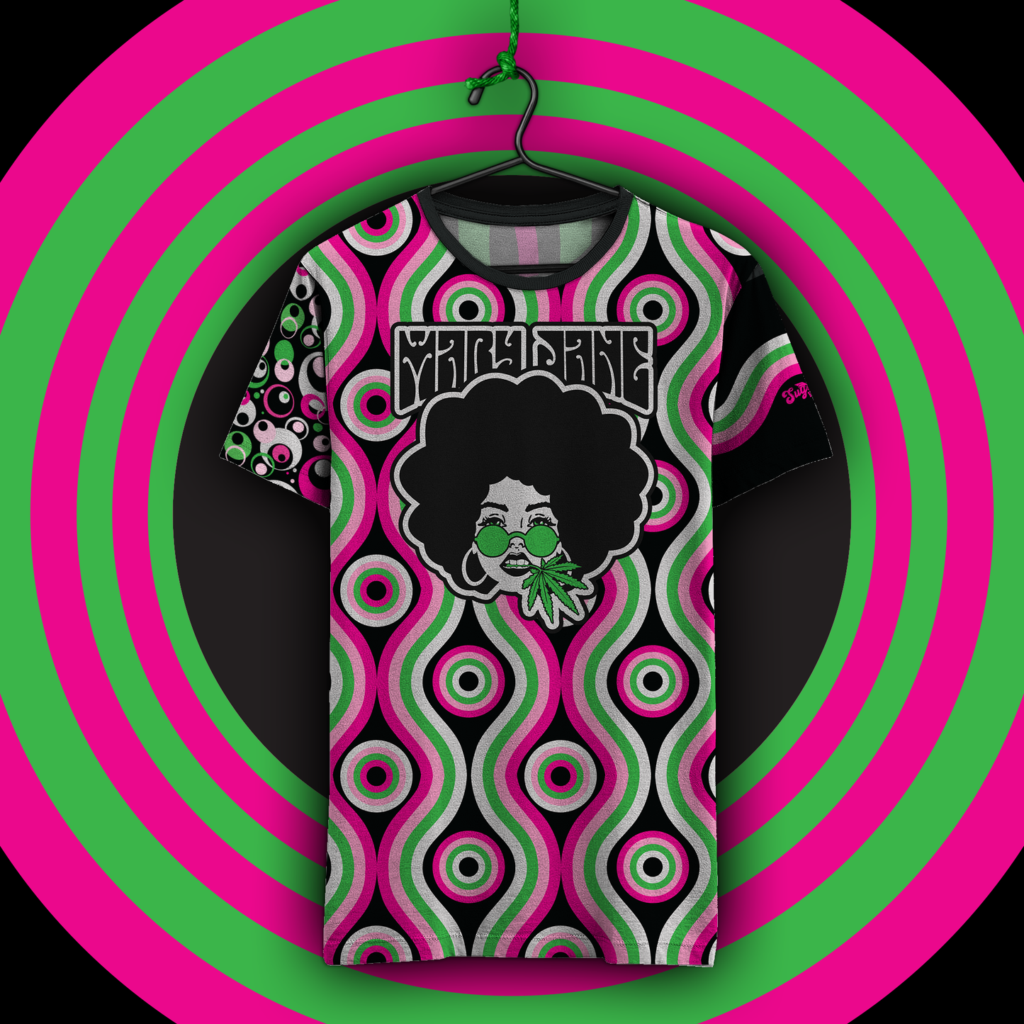SUGAR HIGH Women's Mary Jane Allover Short Sleeve Tee